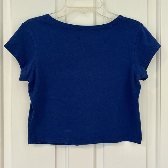Blue Crop Top With Cap Sleeve, Round Neckline, Slim Fit, and Soft - Picture 2 of 5